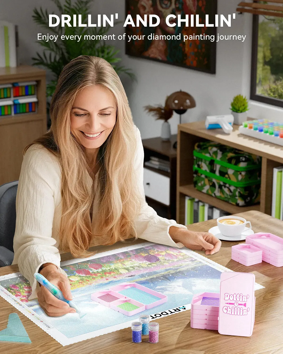 ARTDOT Diamond Painting schudbakjes set 10 stuks roze koppelbaar