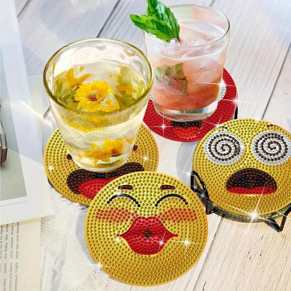 Figured'Art Emoji onderzetters diamond painting 6 stuks kurk