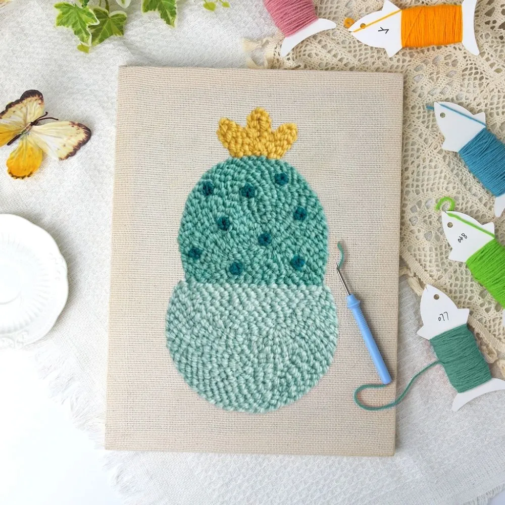 Figured'Art Kleine Blije Cactus punch needle pakket 20x30cm cactus