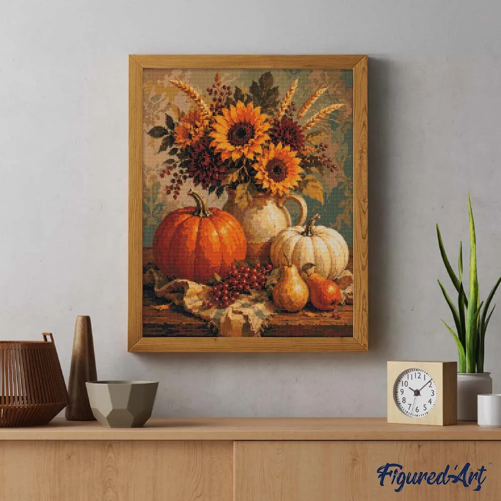 Figured'Art Stilleven Pompoen Zonnebloem diamond painting 40x50 cm