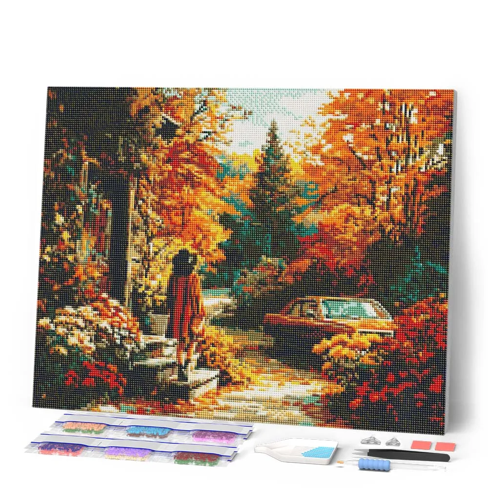 Figured'Art Herfstafscheid diamond painting 40x50 cm rond