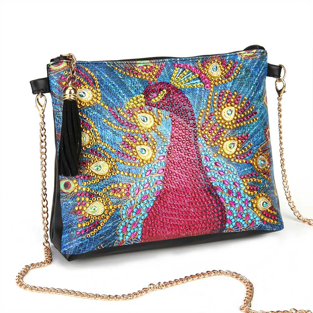 Figured'Art Rode Pauw diamond painting tas 18x15x3cm PU-leer ritssluiting