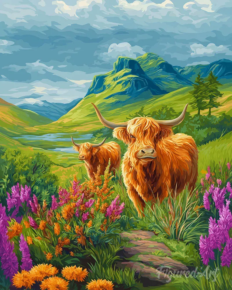 Figured'Art Schotse Hooglander Schilderen op Nummer 40x50cm Koe