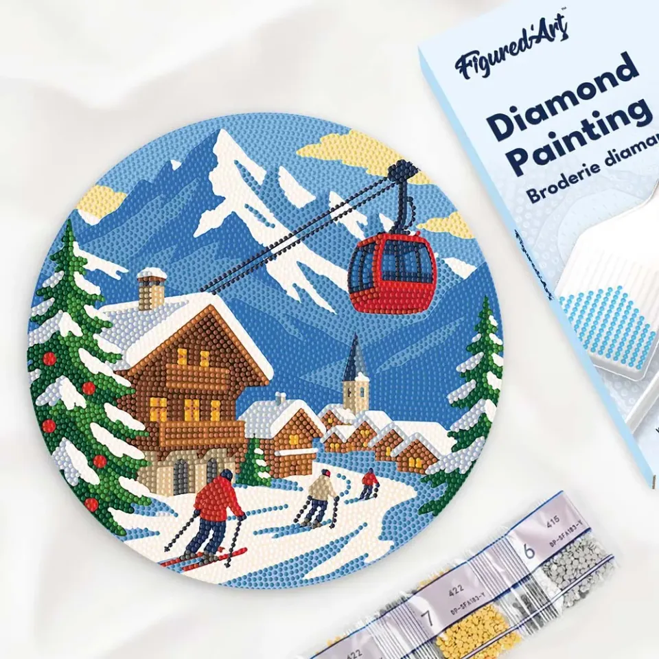 Figured'Art Wintervakantie Alpen diamond painting schijf 30cm