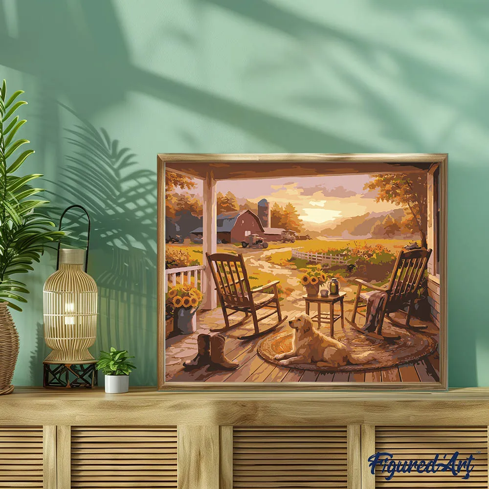 Figured'Art Rustige landveranda schilderen op nummer 40x50 cm gemiddeld