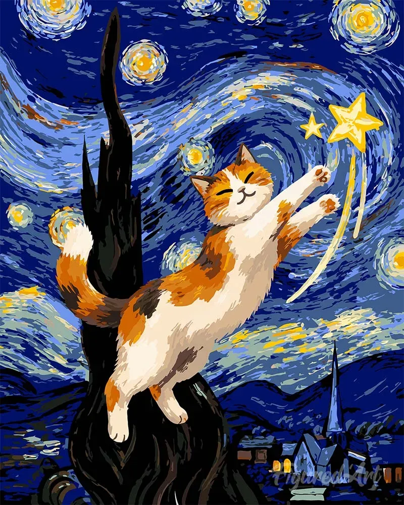Figured'Art Wonder van de Sterrennacht schilderen op nummer kat