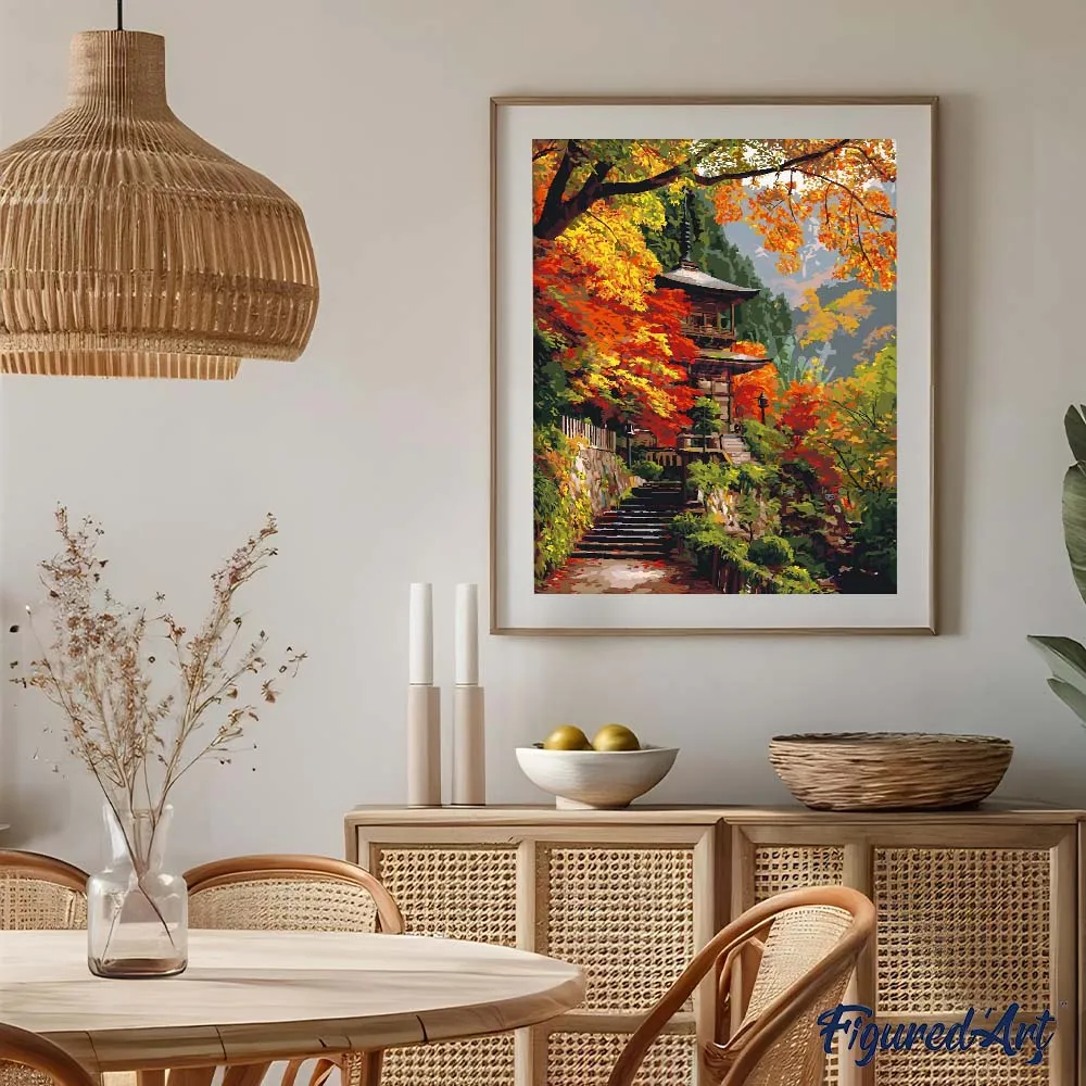 Figured'Art Japanse pagode in de herfst schilderen op nummer 40x50 cm