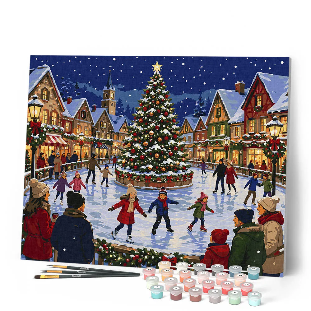 Figured'Art Feestelijk dorp schilderen op nummer 40x50 cm winter