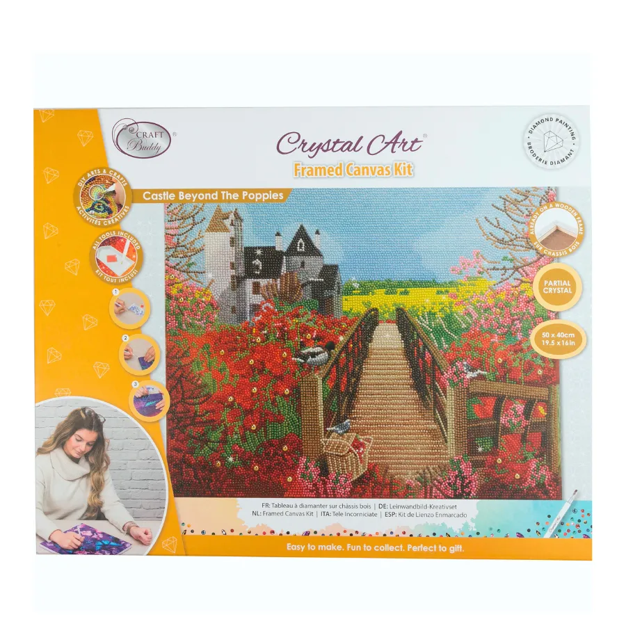 Craft Buddy Crystal Art Castle Beyond Poppies canvas 50x40cm