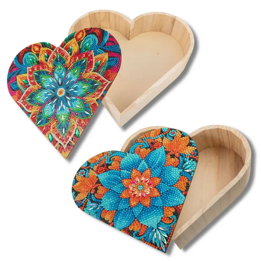 Craft Buddy Crystal Art Hart opbergdoosjes hout 2 stuks