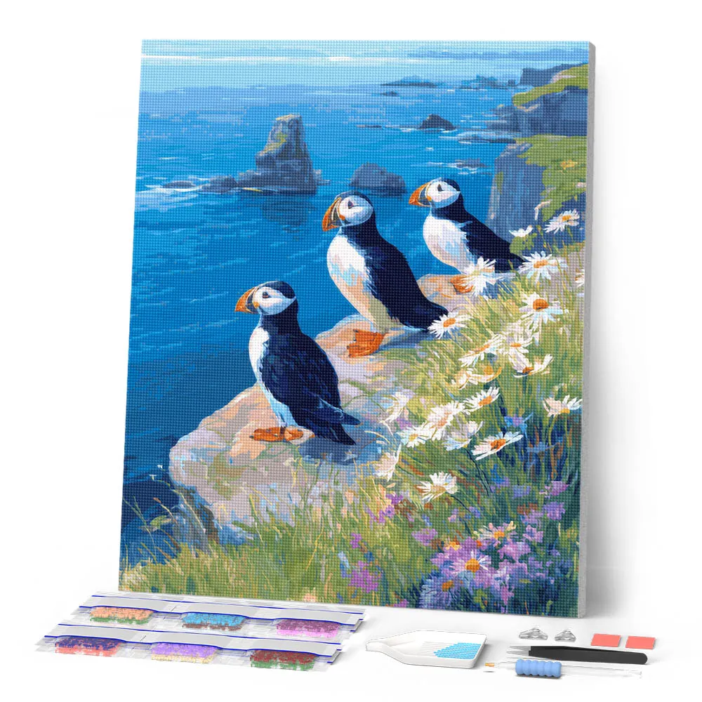 Figured'Art Papegaaiduiker bij de oceaankliffen diamond painting 40x50 cm