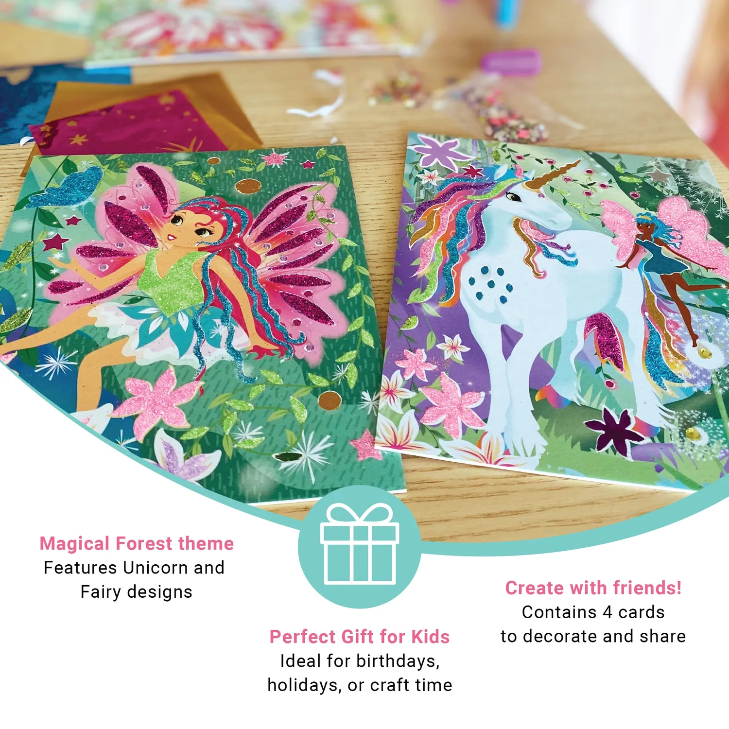 Box Candiy Magical Unicorns Sand Foil Art knutselset 4 kaarten