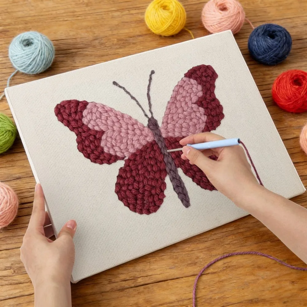 Figured'Art Roze Vlinder punch needle pakket 20x30cm katoen