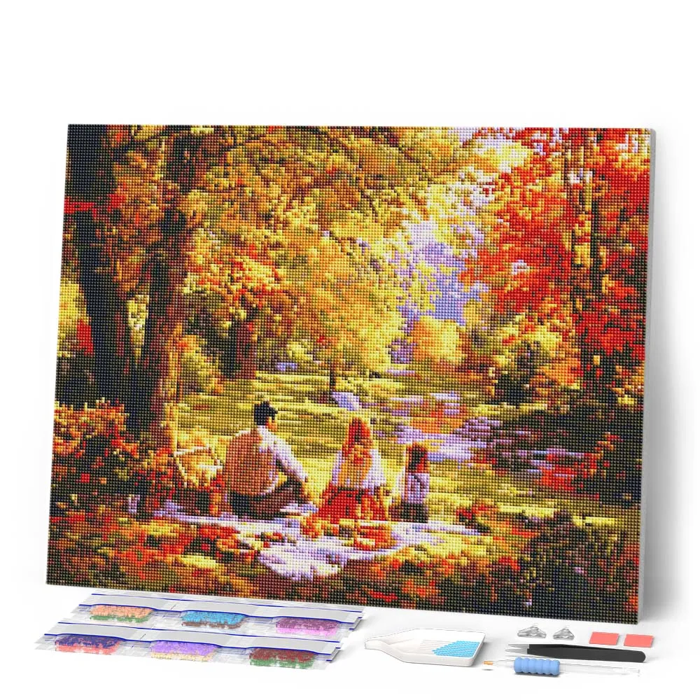 Figured'Art Herfstpicknick met familie diamond painting 40x50 cm vierkant