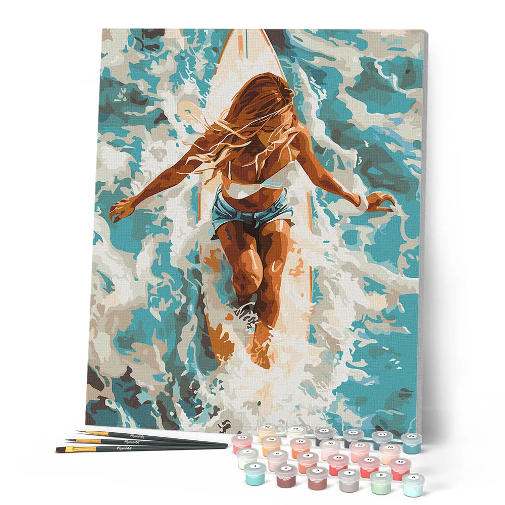 Figured'Art Schilderen op Nummer Vrouw in zonovergoten oceaan 40x50cm