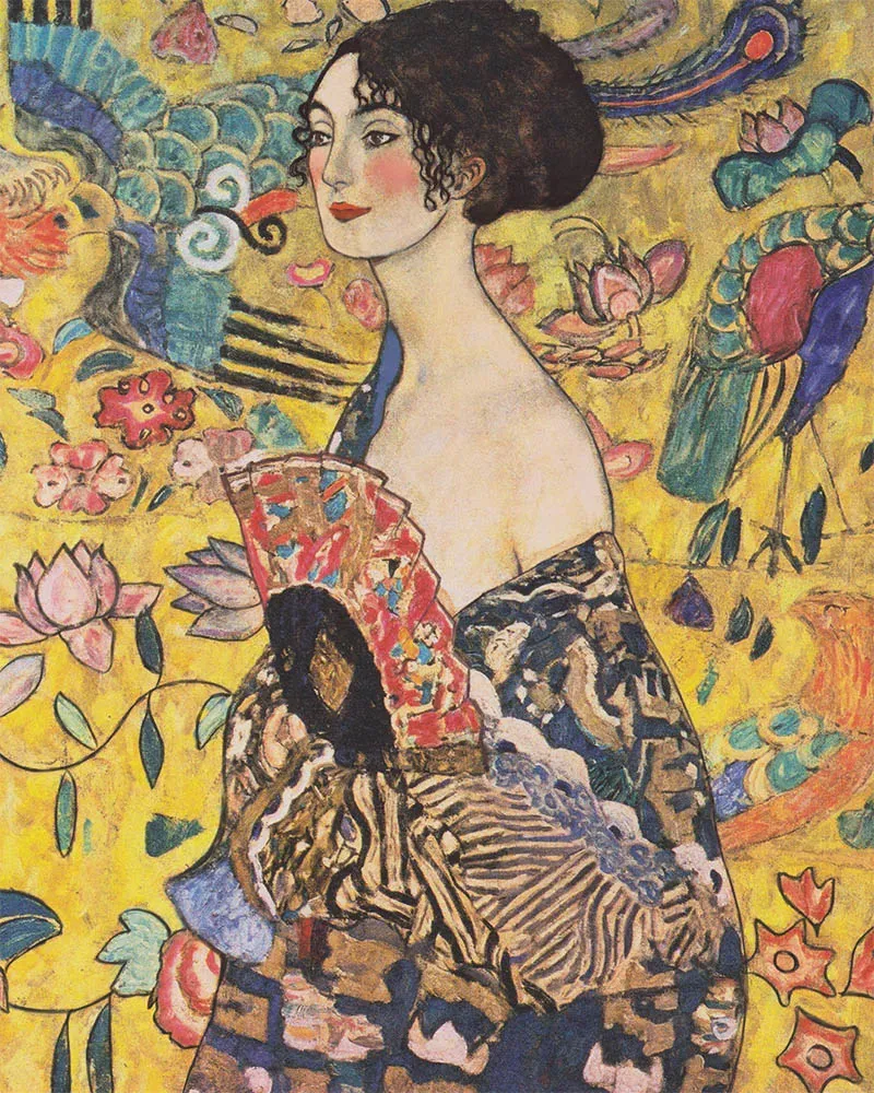 Figured'Art Dame met waaier Klimt schilderen op nummer 40x50cm portret
