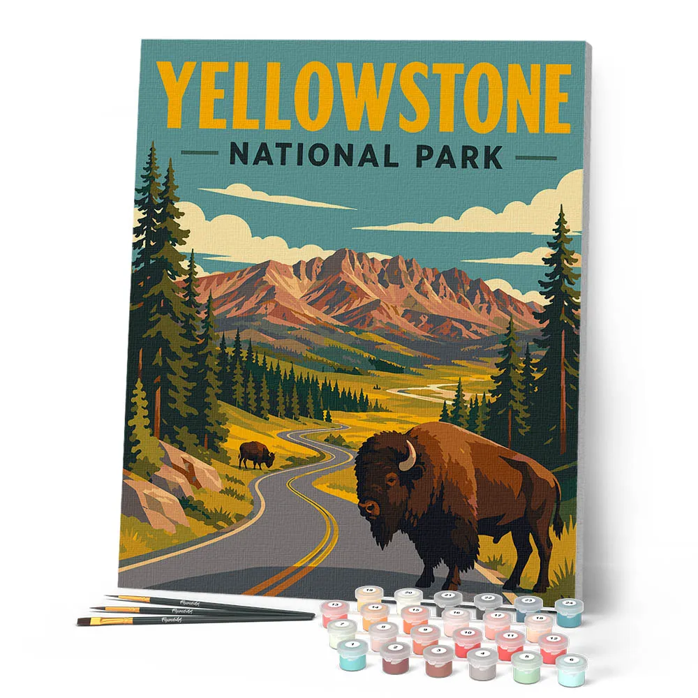 Figured'Art Yellowstone National Park Lamar Valley schilderen op nummer 40x50