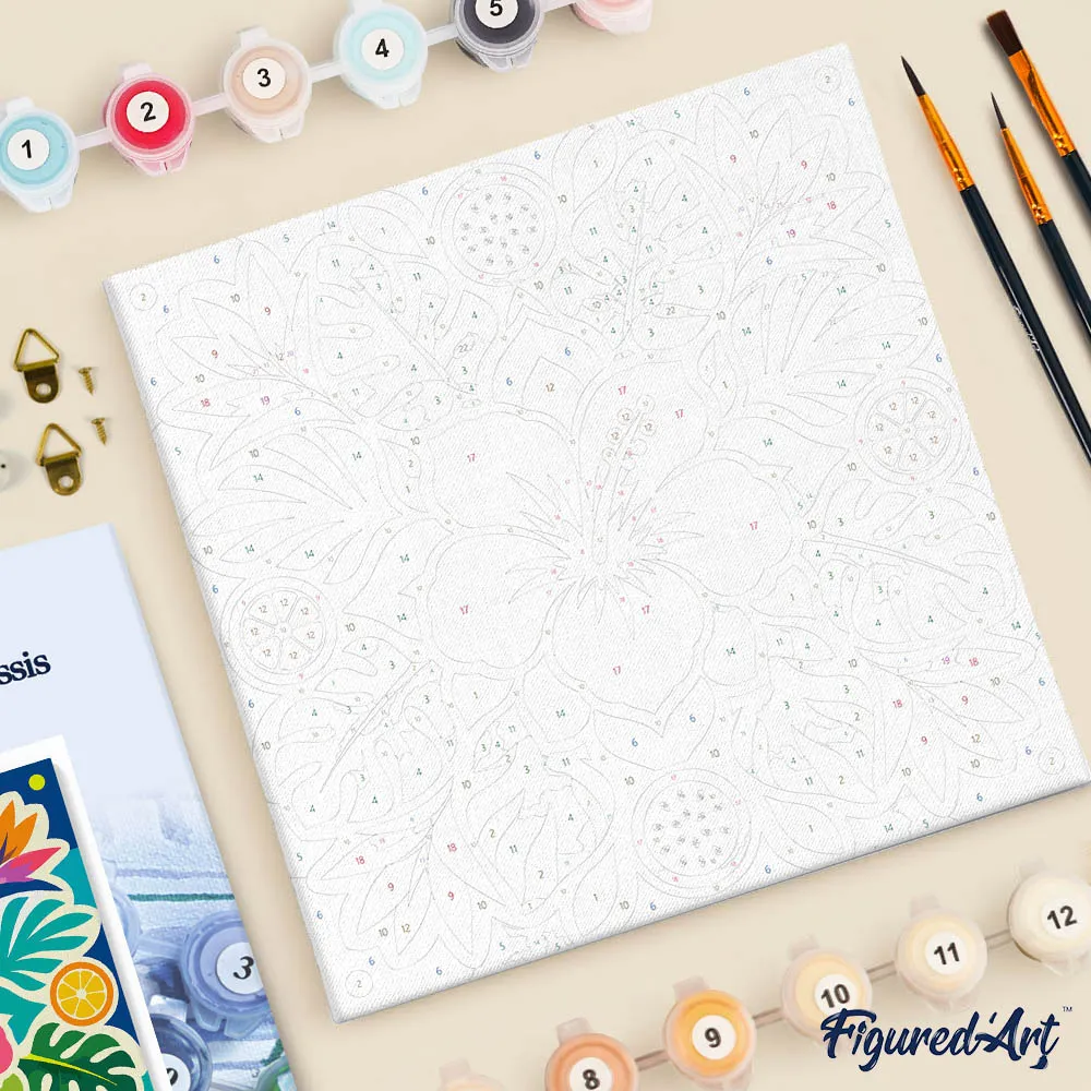 Figured'Art Hibiscusmandala mini schilderen op nummer met frame