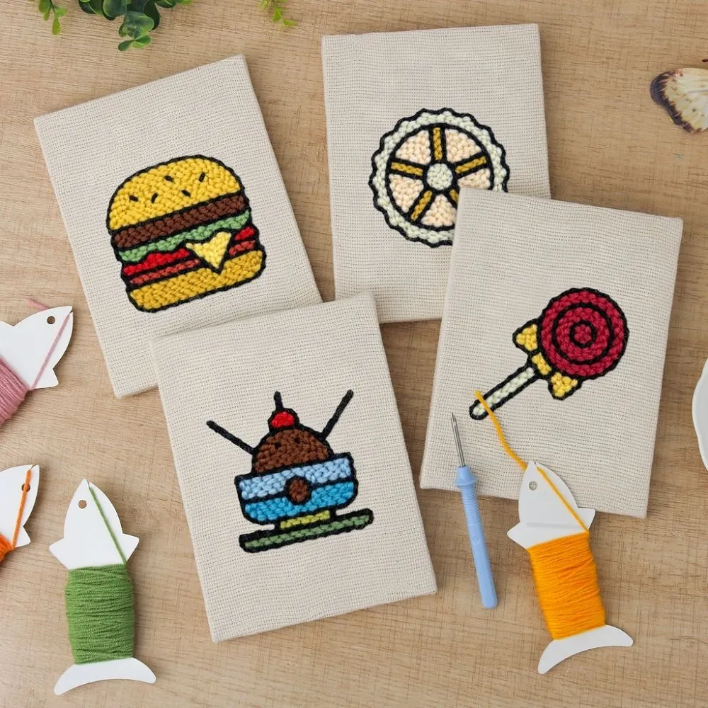 Figured'Art Zoet en Streetfood punch needle set 4 stuks met frame