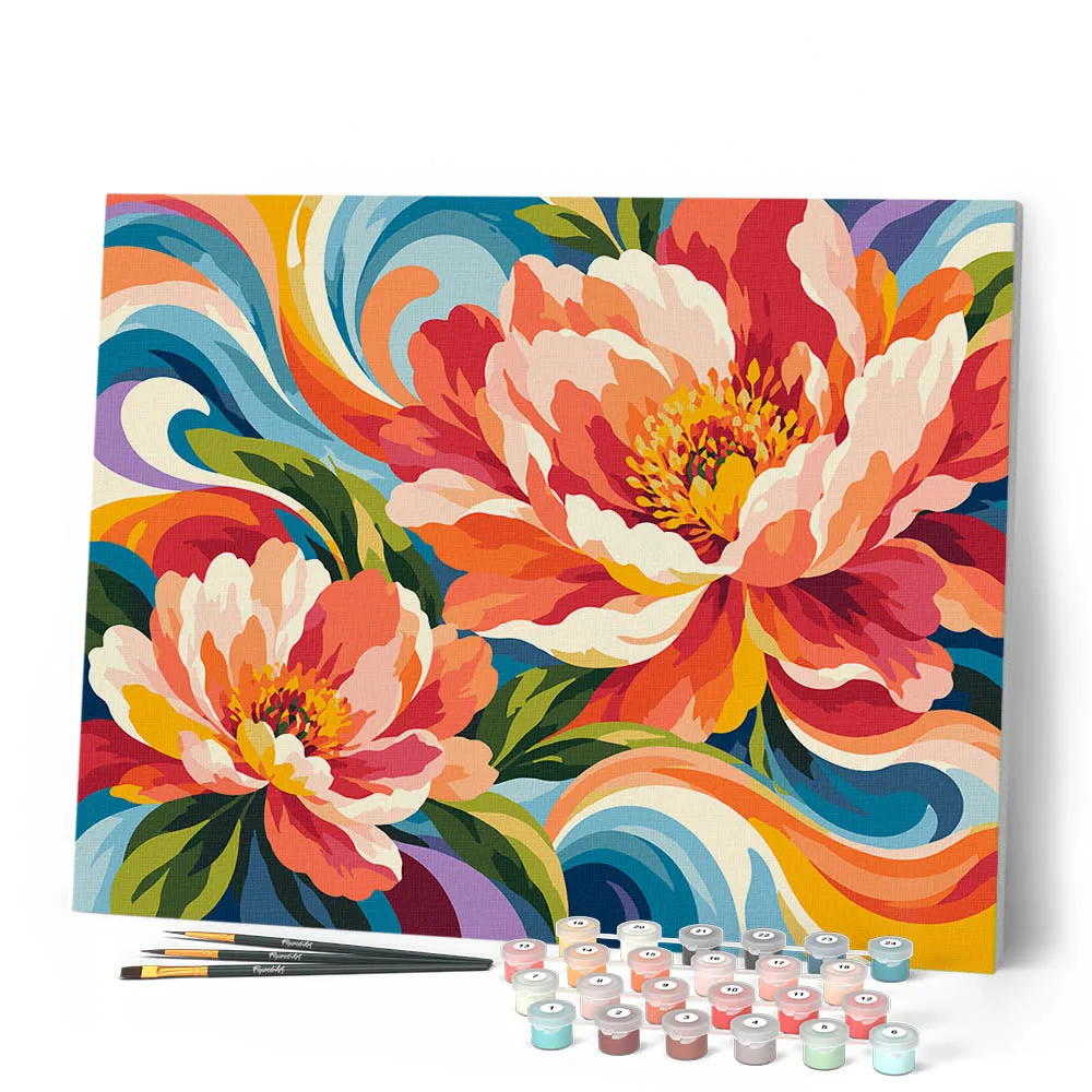 Figured'Art Bloemengolven schilderen op nummer abstract bloemen