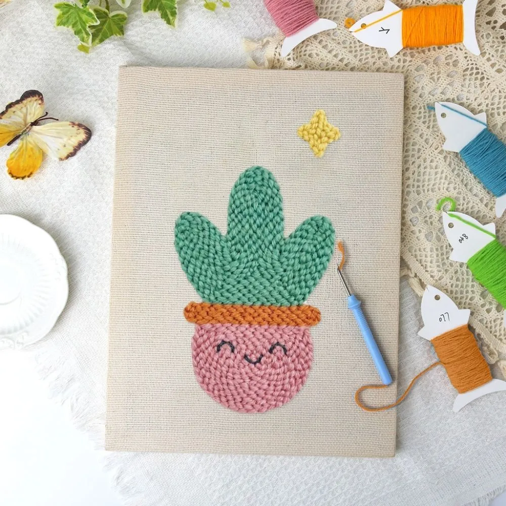 Figured'Art Lachende Cactus punch needle pakket 20x30 cm frame