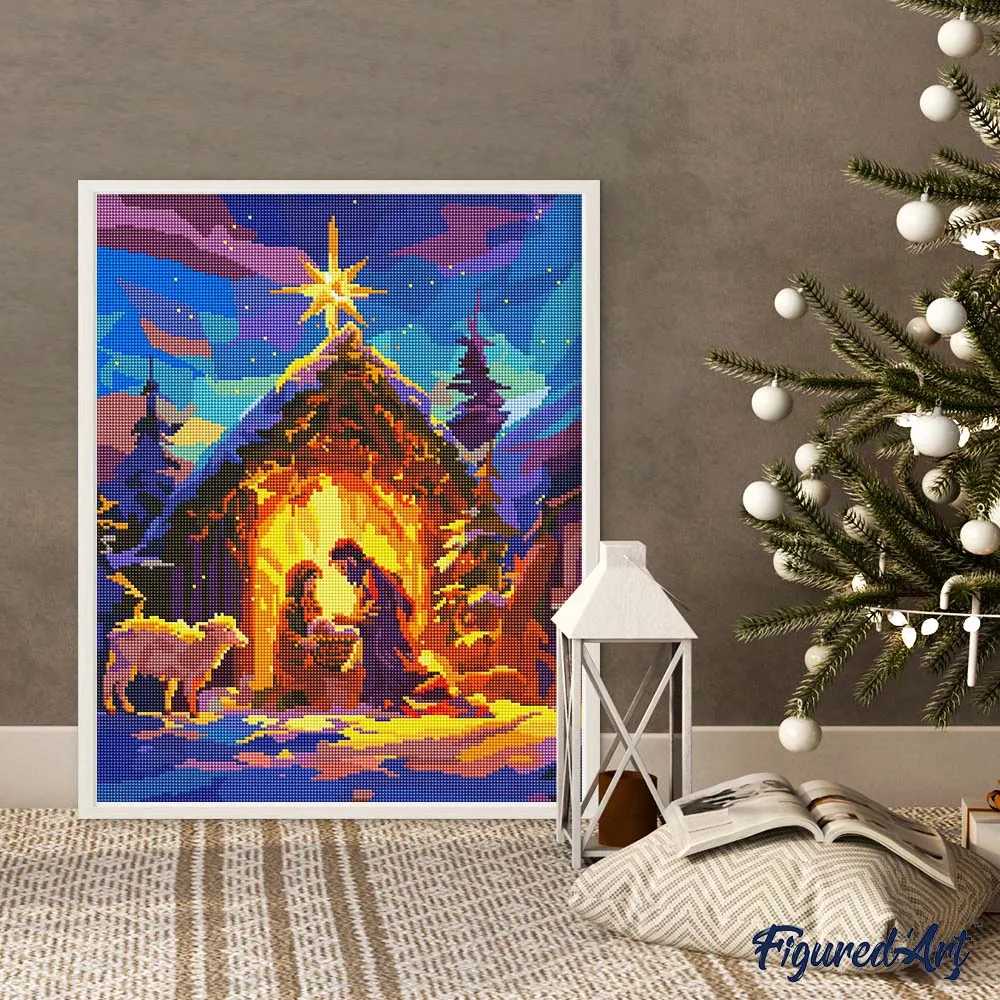 Figured'Art Stille Nacht diamond painting vierkant 40x50cm ingelijst