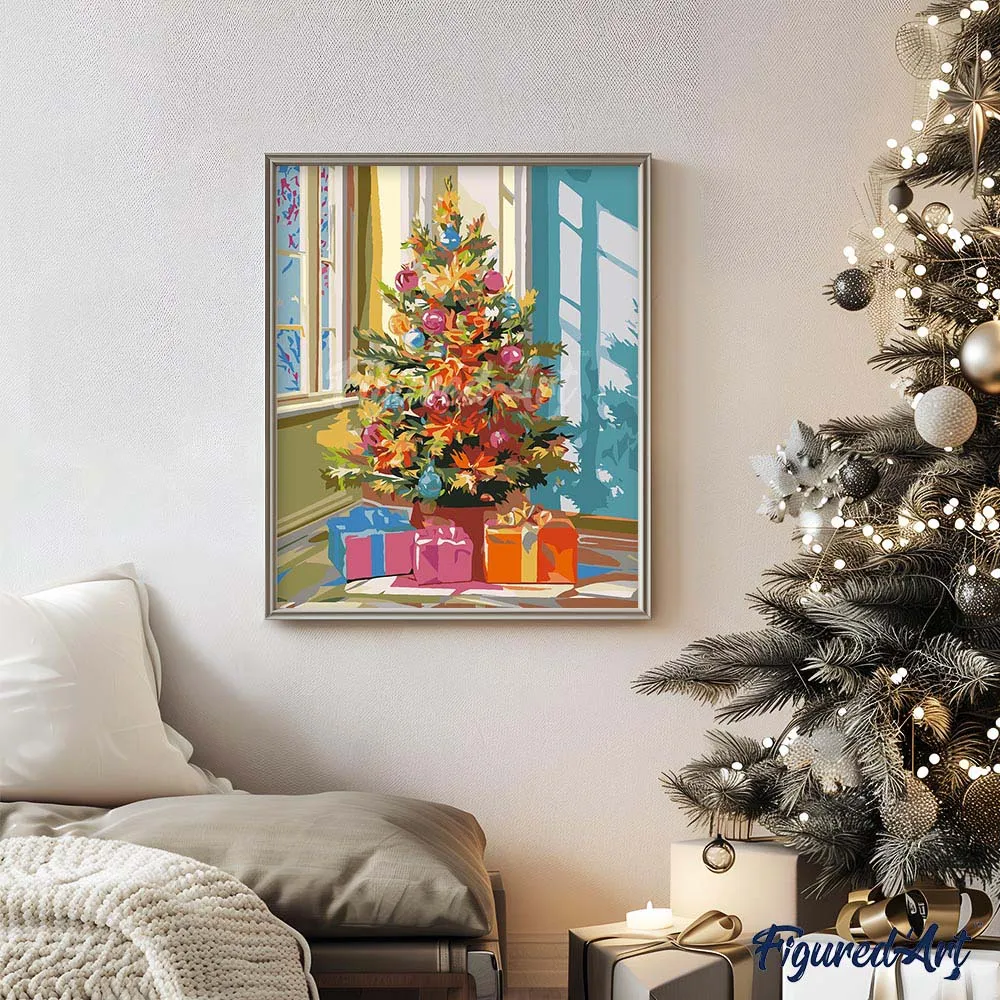 Figured'Art Heldere Kerstboom schilderen op nummer 40x50 cm kerst