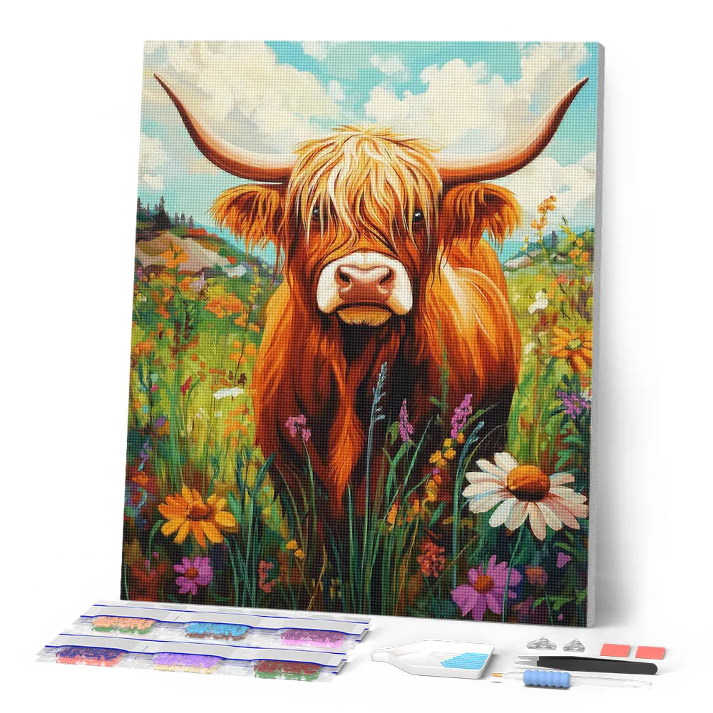 Figured'Art Schotse Hooglander diamond painting vierkant 40x50 cm