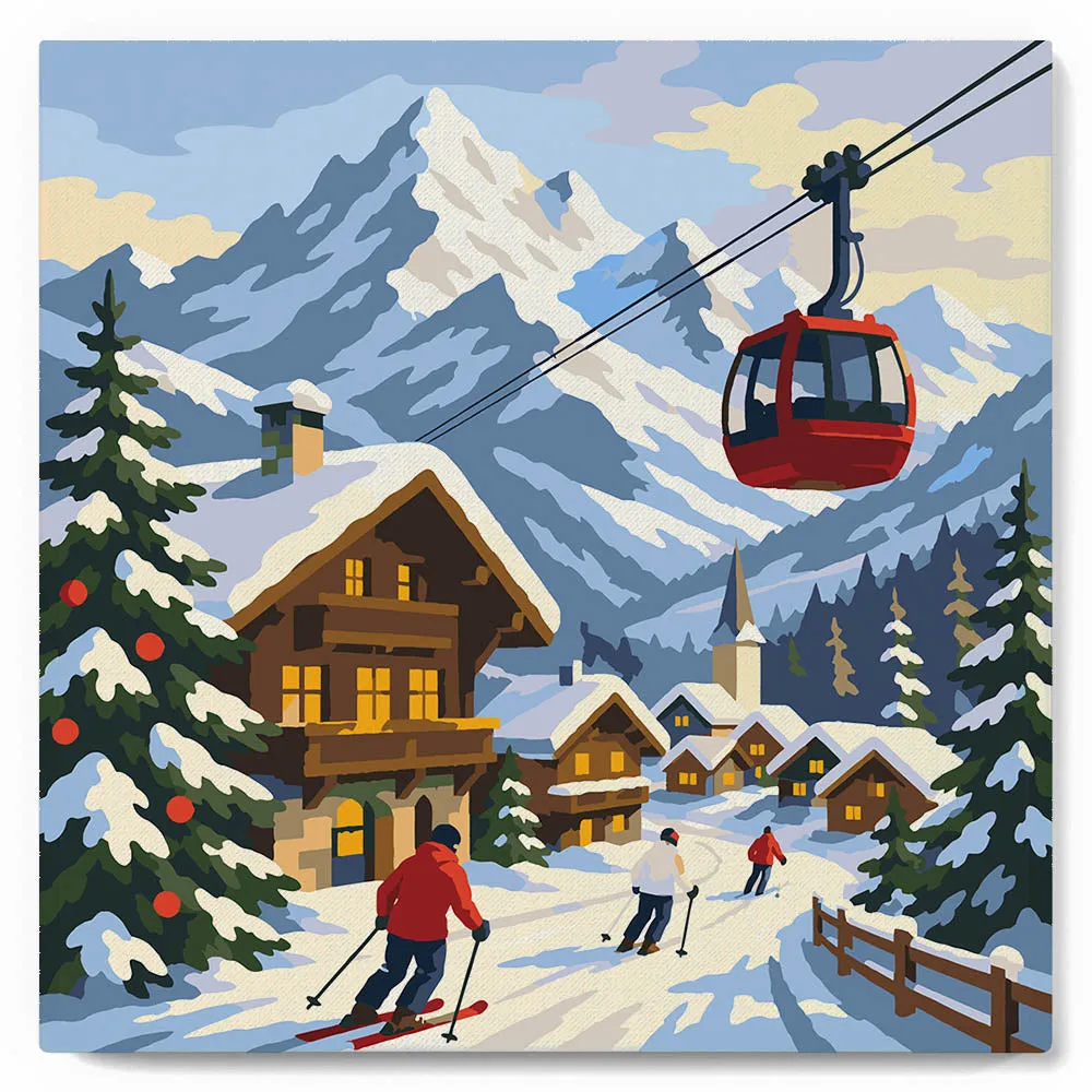 Figured'Art Wintervakantie Alpen schilderij 20x20 cm frame winter