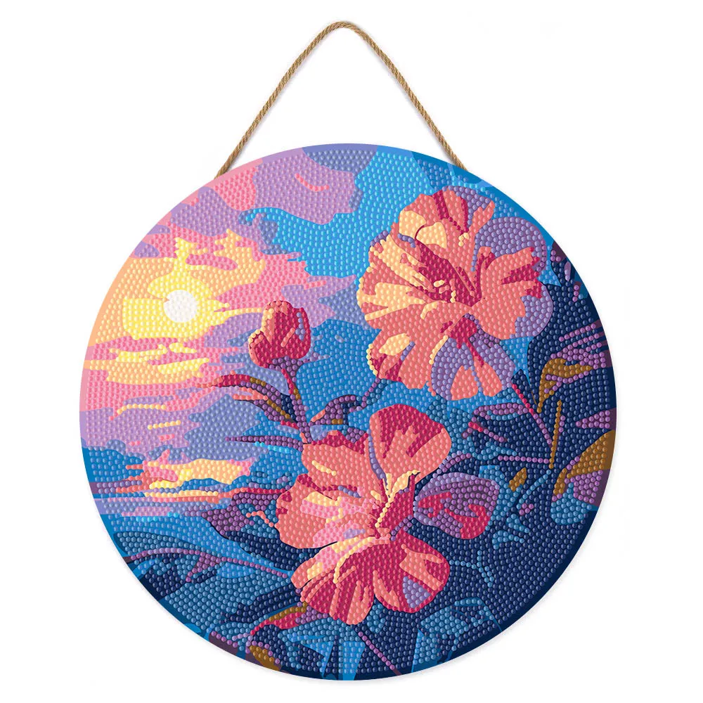Figured'Art Hibiscus zonsondergang diamond painting hout 30 cm