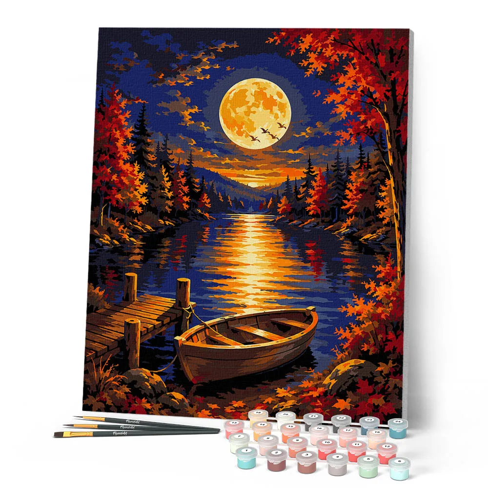 Figured'Art Harvest Moon boven het Meer schilderen op nummer 40x50cm