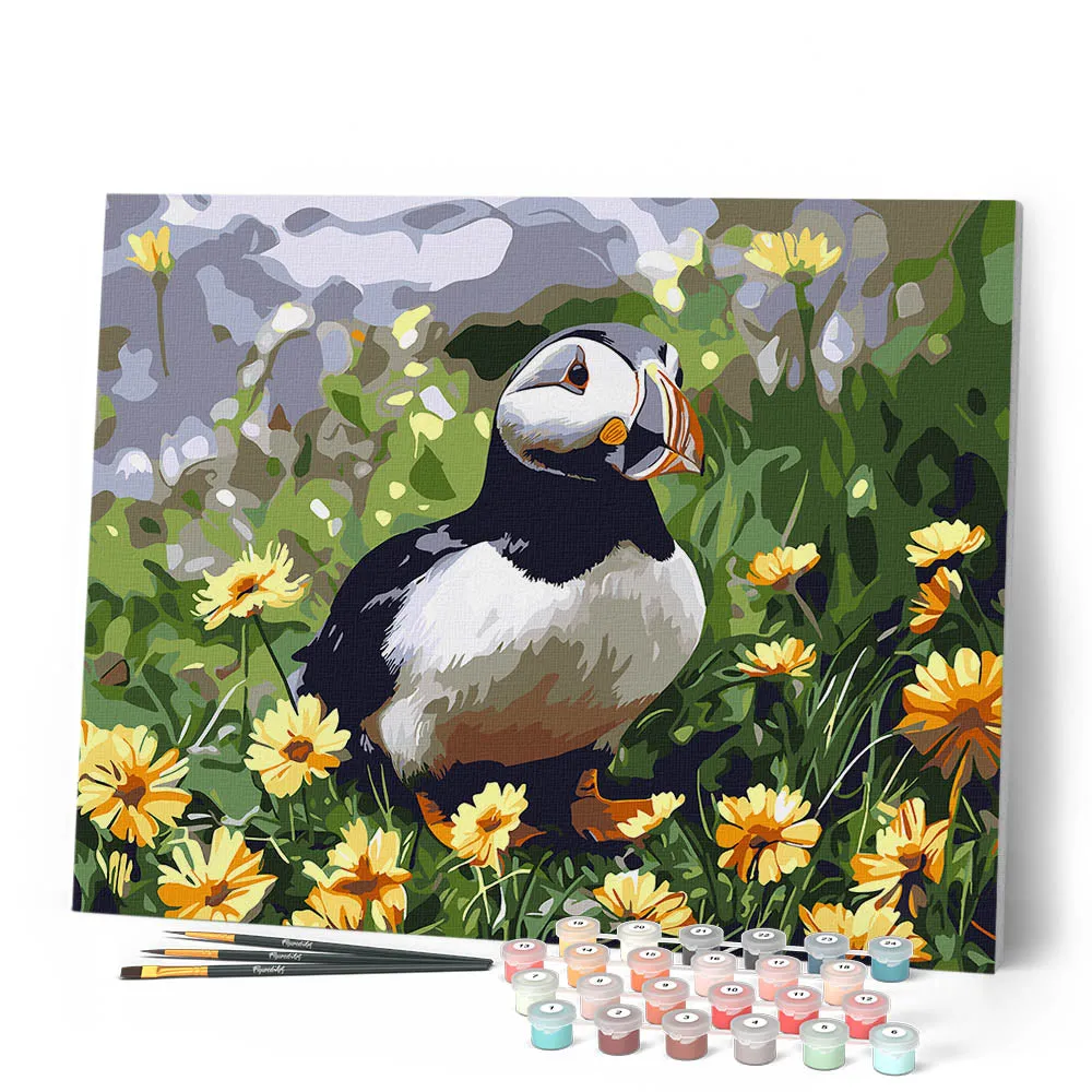 Figured'Art Papegaaiduiker lentebloesem schilderij canvas zonder lijst
