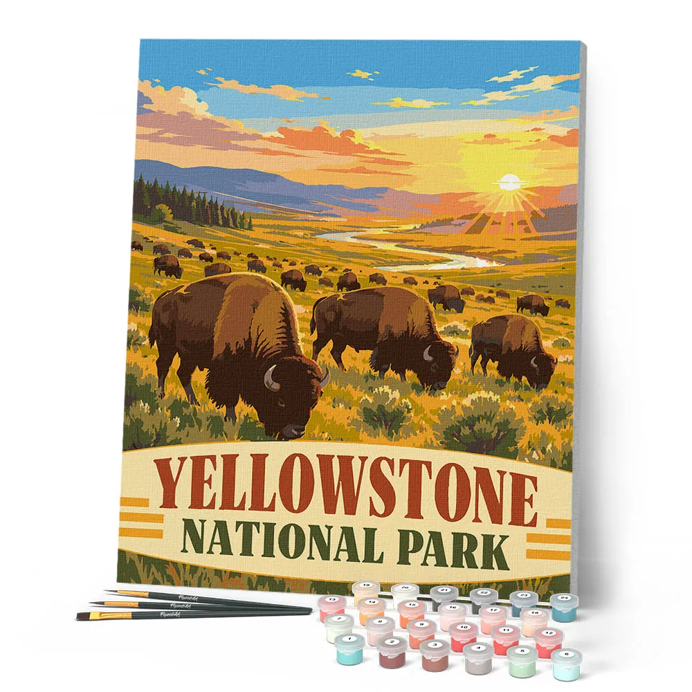 Figured'Art Yellowstone bizons Lamar Valley schilderen op nummer 40x50 cm