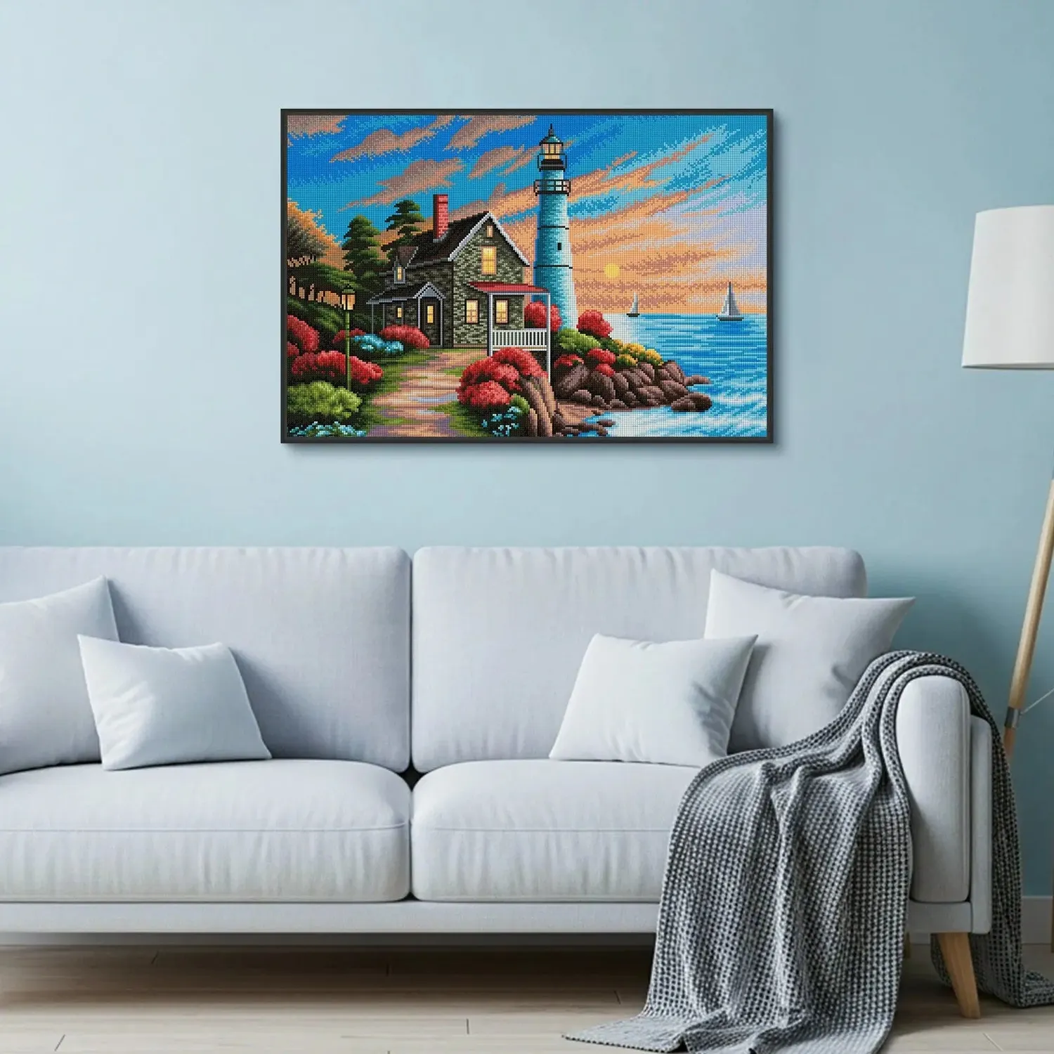 ARTDOT Idyllische Huizen Kustvuurtoren diamond painting 67x45