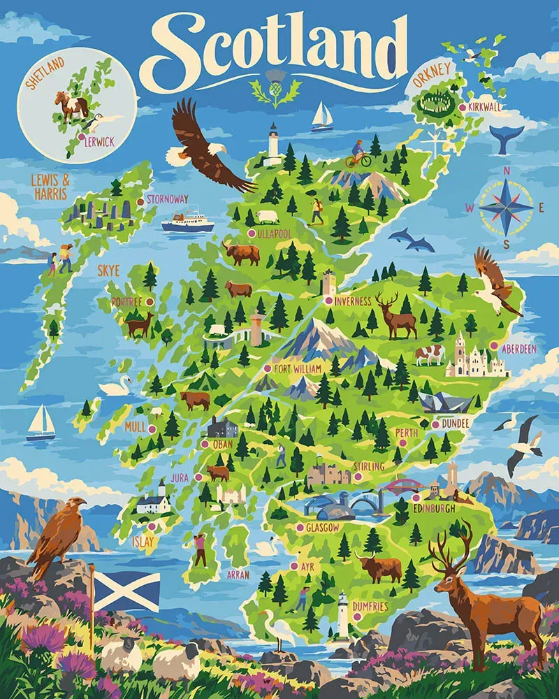 Figured'Art Schotland kaart schilderen op nummer poster