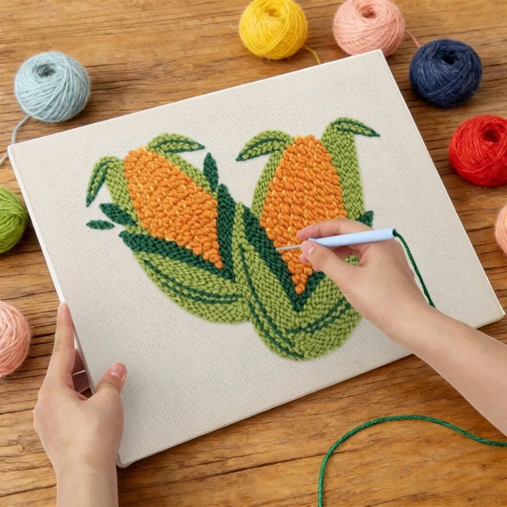 Figured'Art Gouden Maïs punch needle pakket met frame 20x30cm katoen
