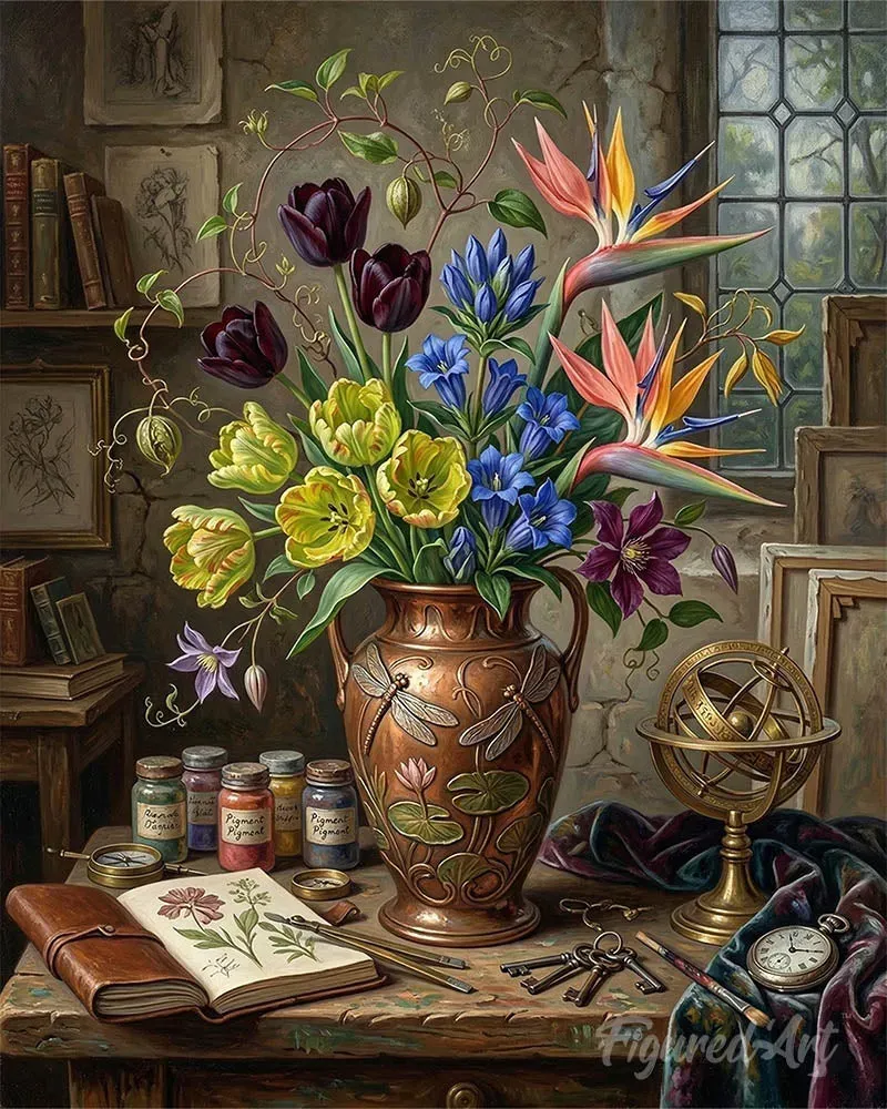 Figured'Art Tijdloze bloemen diamond painting 40x50cm full drill