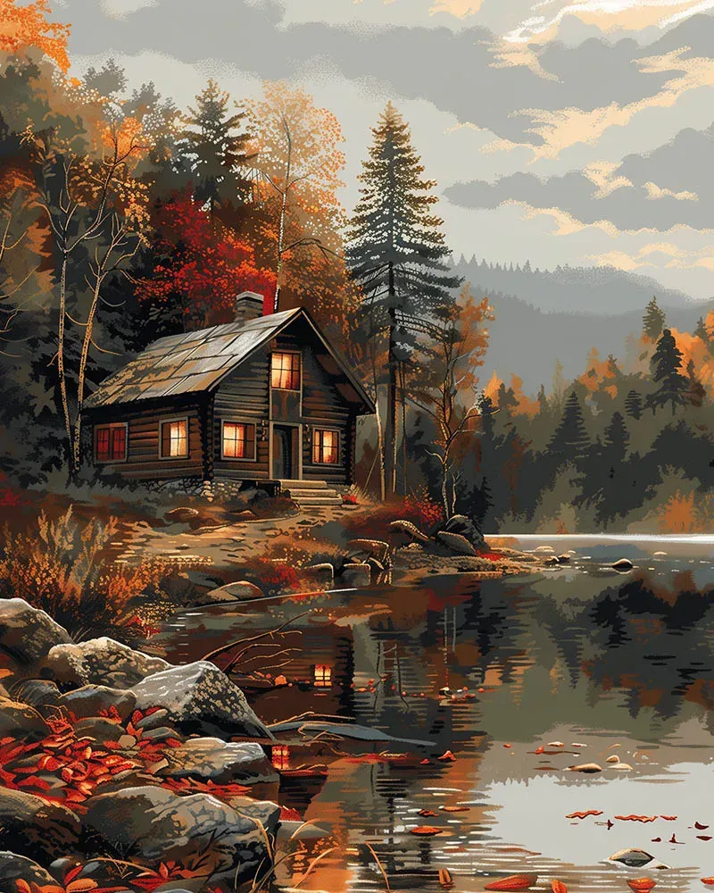 Figured'Art Diamond Painting Herfstmeer Hut 40x50 cm Full Drill