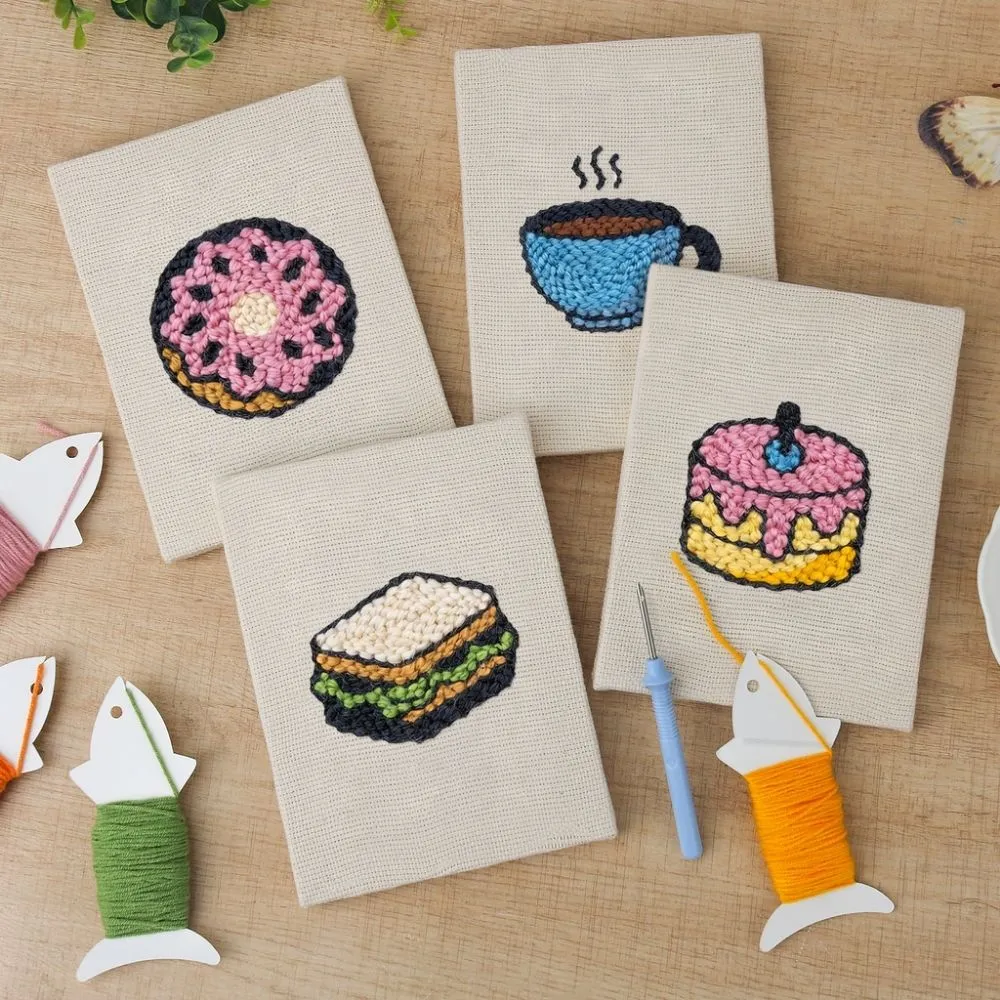 Figured'Art Ontbijt Lekkernijen 3 punch needle set 4 stuks 20x30 cm