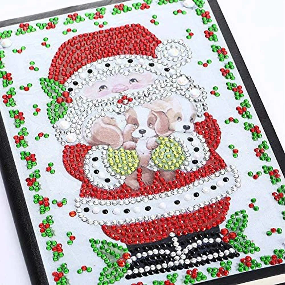 Figured'Art Kerstman met Puppies diamond painting boek A5 50 pagina's