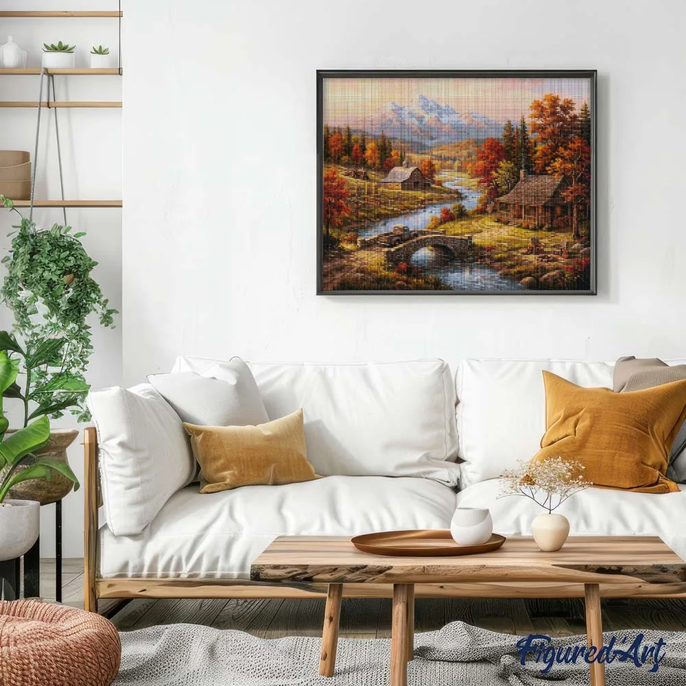 Figured'Art Herfst aan de rivier diamond painting 40x50cm