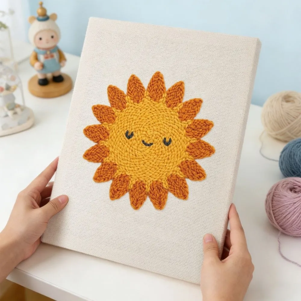 Figured'Art Lachende Zon punch needle pakket met frame zacht garen