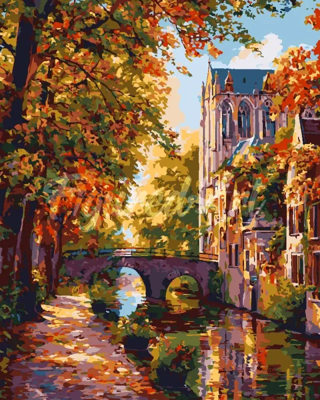 Figured'Art Rivierdorp in de herfst schilderen op nummer 40x50 cm gevorderd
