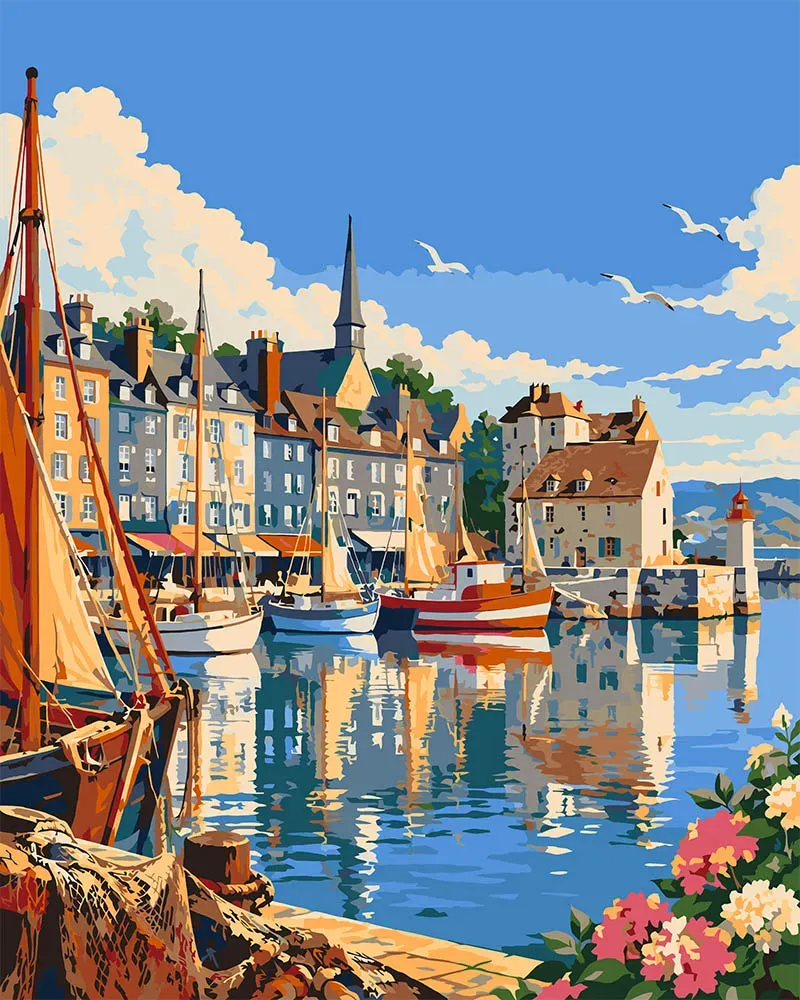Figured'Art Haven van Honfleur schilderen op nummer canvas 40x50cm haven