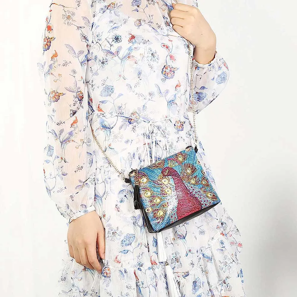 Figured'Art Rode Pauw diamond painting tas 18x15x3cm PU-leer ritssluiting