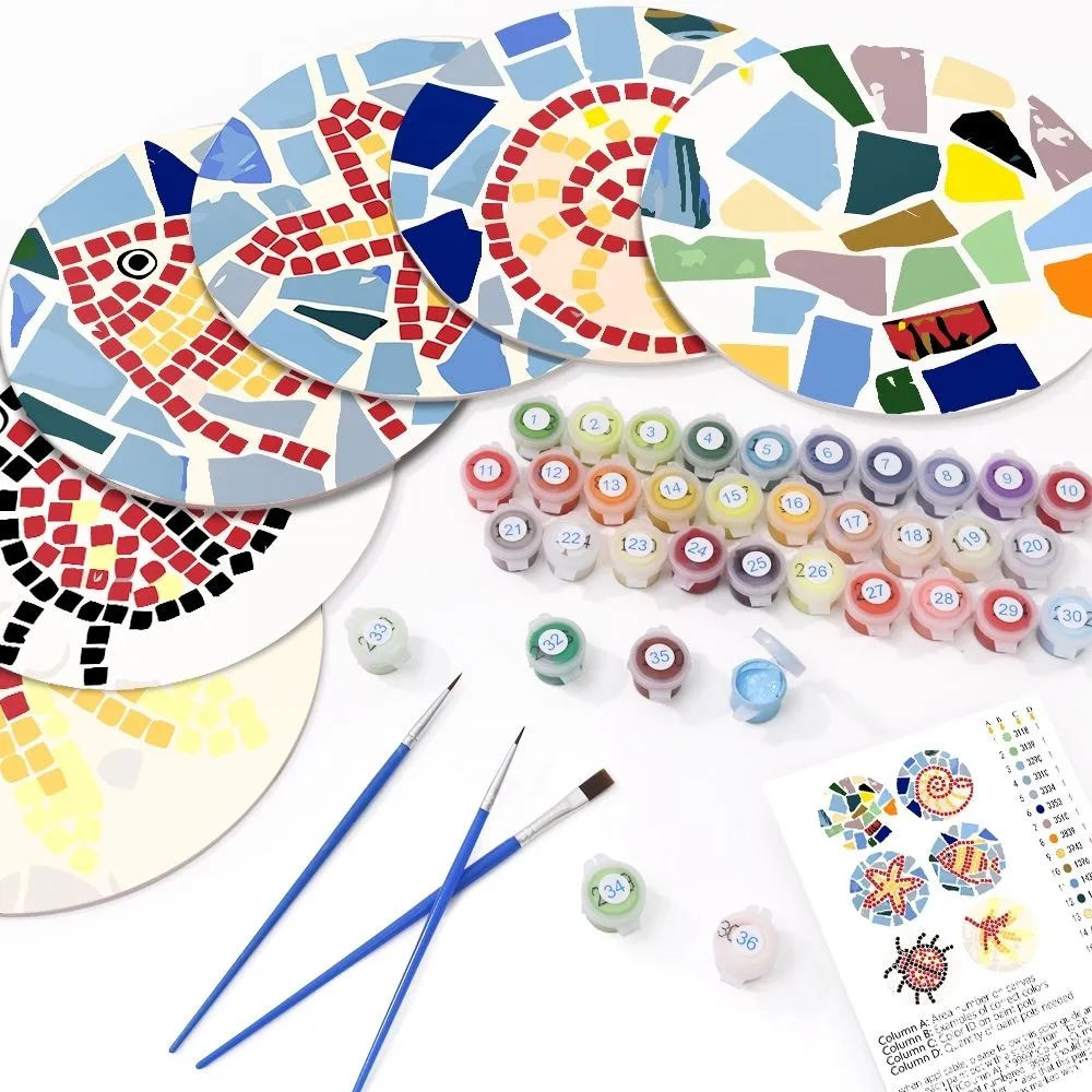 Figured'Art Schilderen op Nummer Placemats 20 cm 6 stuks geometrisch