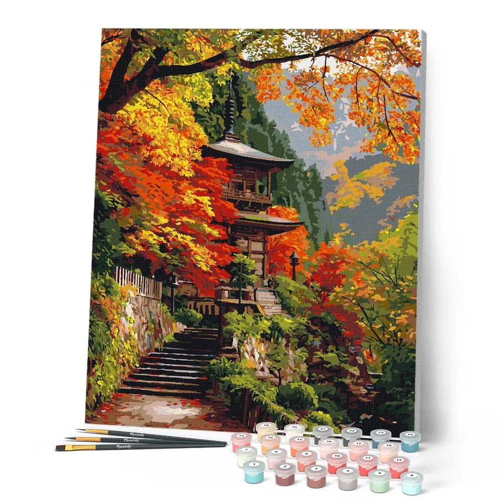 Figured'Art Japanse pagode in de herfst schilderen op nummer 40x50 cm