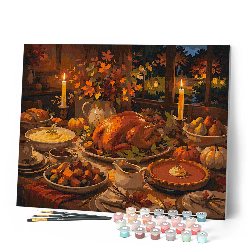 Figured'Art Thanksgiving Tafel bij Kaarslicht schilderen op nummer 40x50