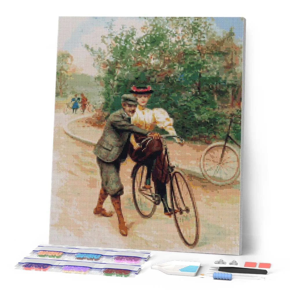 Figured'Art Romantische fietsles diamond painting 40x50 cm vierkant