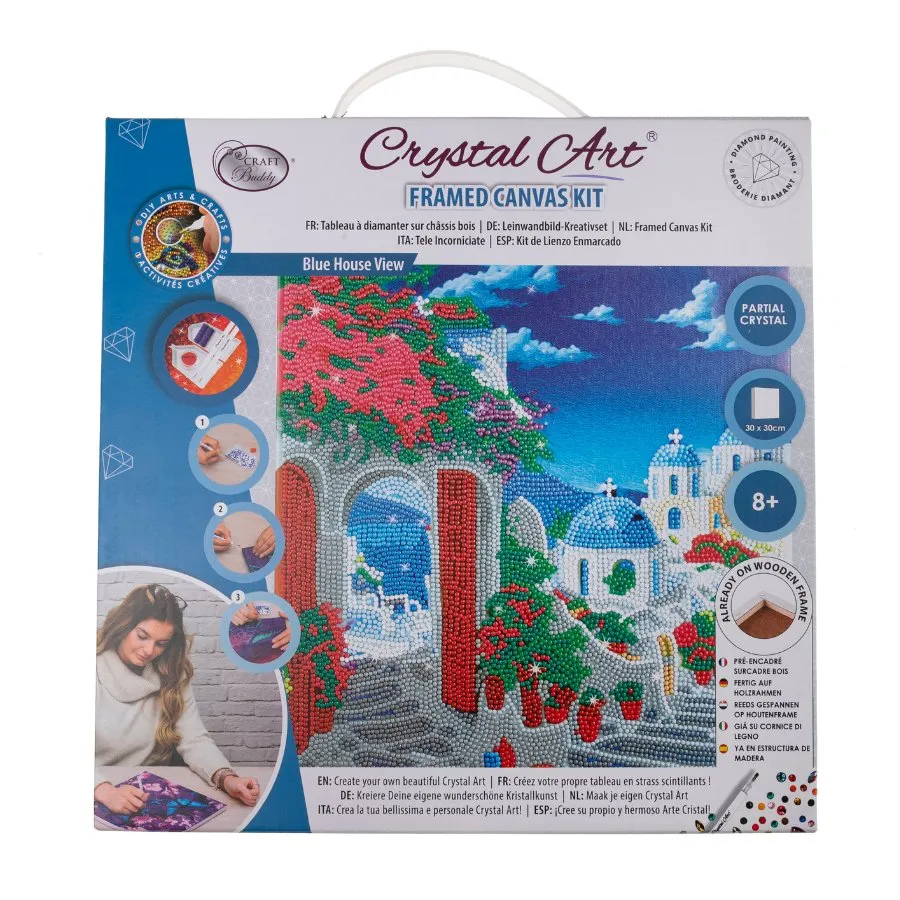 Craft Buddy Crystal Art Blue House View Canvas 30x30 cm